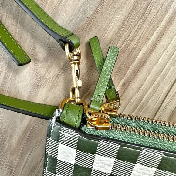 TORY BURCH | Blake Green White Gingham Crossbody Double Zip 3 Compartment Bag - Picture 11 of 12